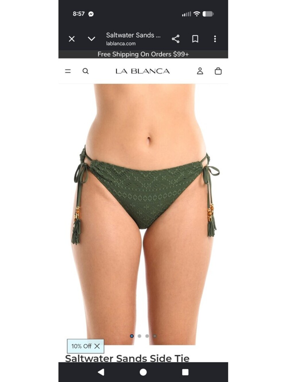 NWT La Blanca Women's Green Bikini Tie Bottoms Size 12 Saltwater Sand ties